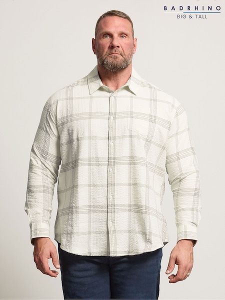 BadRhino Big & Tall Brown Check Seersucker Long Sleeve Shirt (W17252) | €45