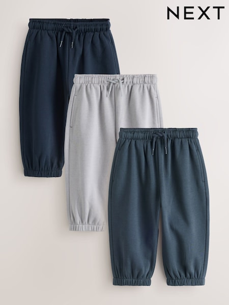 Blue/Navy - Wide Cuffed Joggers 3 Pack (3mths-7yrs)