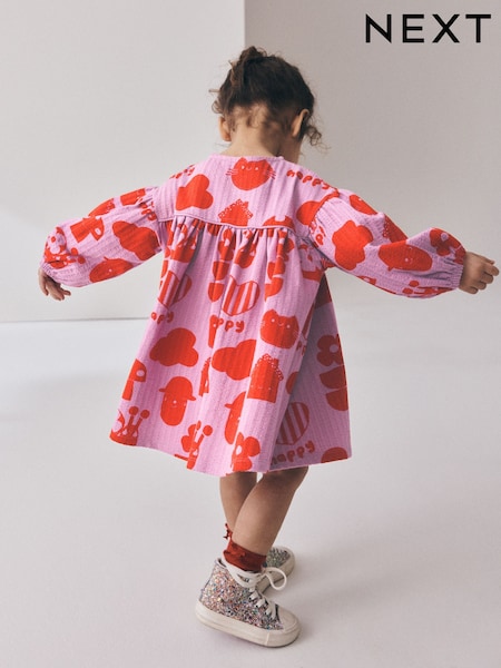 Purple - Long Puff Sleeve Dress (3mths-7yrs)