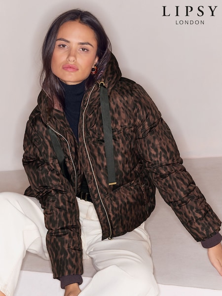 Šokolādes brūns - Lipsy Animal Print Puffer Coat
