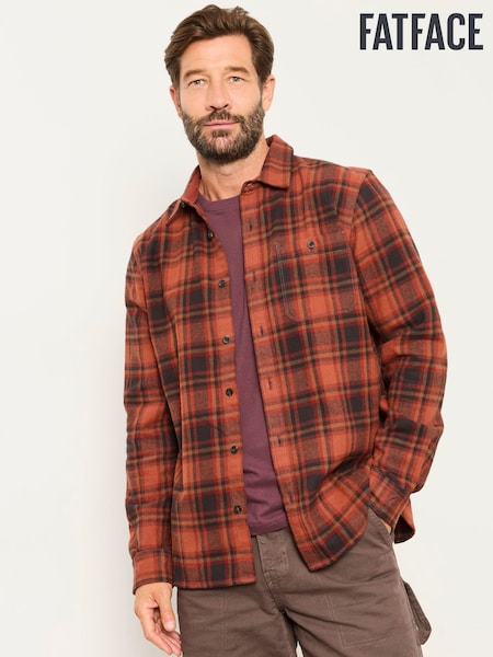 Orange - Regular Fatface Long Sleeve Check Shirt