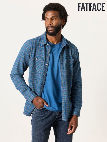 Blå - Regular Fatface Long Sleeve Indigo Check Shirt