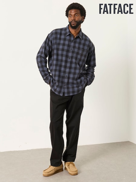 Blue - Regular Fatface Long Sleeve Relaxed Fit Check Shirt