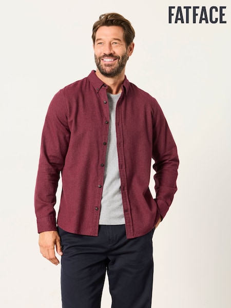 Burgundsko rdeča - Regular Fatface Long Sleeve Brushed Shirt