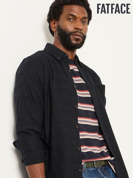 Black - Regular Fatface Long Sleeve Jacquard Pattern Shirt