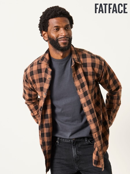Rūsas brūns - Regular Fatface Long Sleeve Relaxed Fit Check Shirt