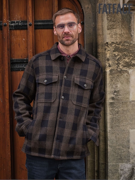 Khaki - Regular Fatface Wool Mix Bonded Overshirt