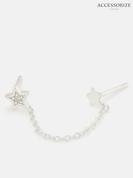 Accessorize Sterling Silver Star Chain Double Stud Earrings (W17708) | €22.50