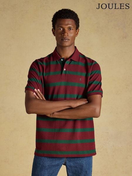 Green & Port Striped - Regular Joules Woody Cotton Pique Polo Shirt