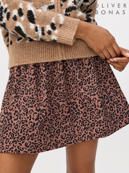 Oliver Bonas Brown Animal Print Jacquard Mini Skirt (W17824) | €96