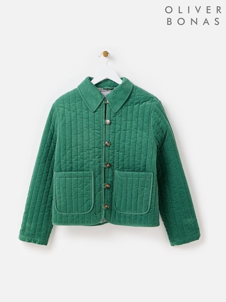Oliver Bonas Green Corduroy Quilted Barn Jacket (W17842) | €121