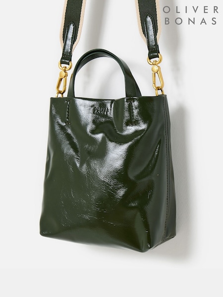 Oliver Bonas Green Mia Patent Mini Tote Cross-Body Bag (W17847) | €71