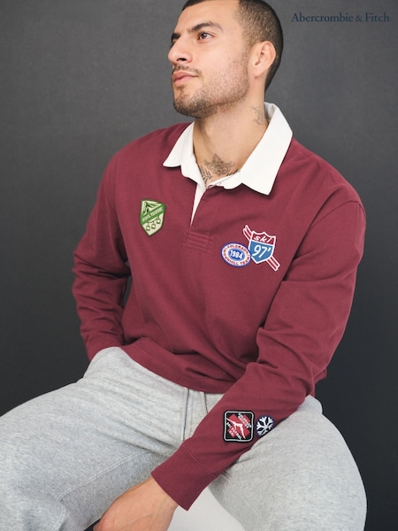 Abercrombie & Fitch Red Long Sleeve Rugby Polo Shirt (W17908) | AED285