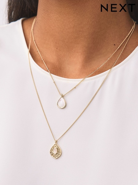 لون ذهبي - Layered Stone Necklace (W17912) | ‏50 د.إ.‏