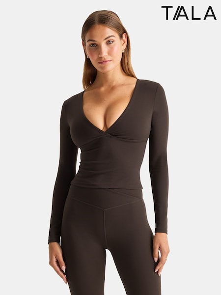 TALA Brown Dayflex Long Sleeve V-Neck Top (W18058) | 249 QAR