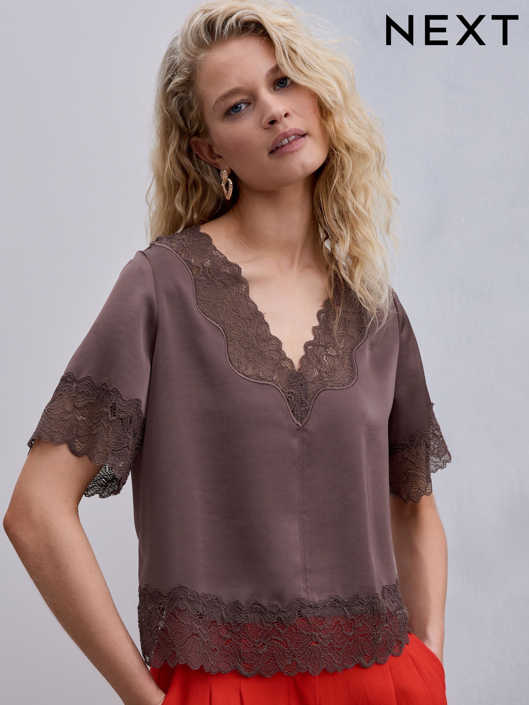 Buy Women's Tops Satin Short Sleeve Online | Next Lithuania