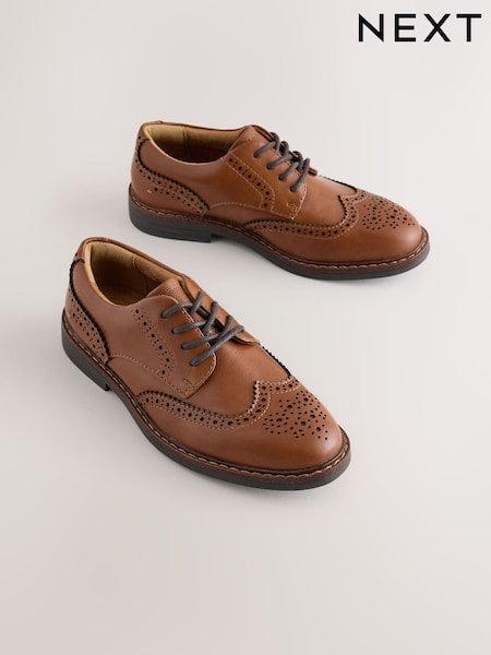 Tan Brown - Lace-up Brogue Shoes