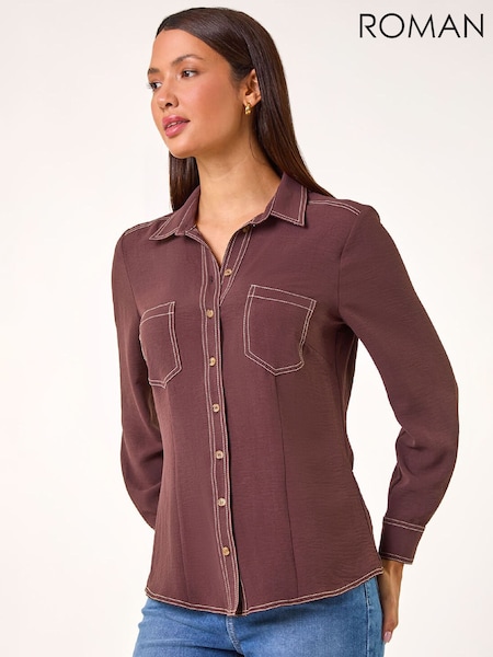 Roman Brown Button Up Pocket Detail Collar Shirt (W18197) | €51
