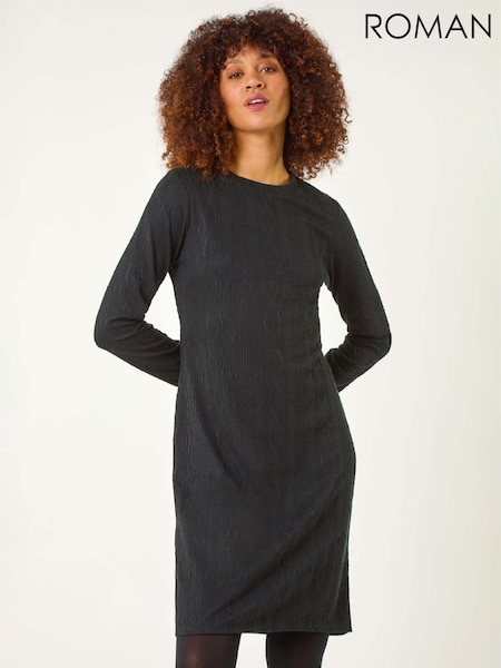 Roman Black Cable Knit Textured Dress (W18205) | €53