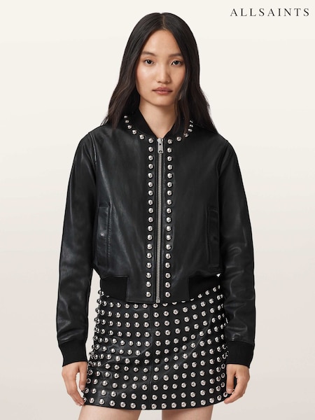 AllSaints Black Orten Wilder Leather Bomber Jacket (W18252) | €547