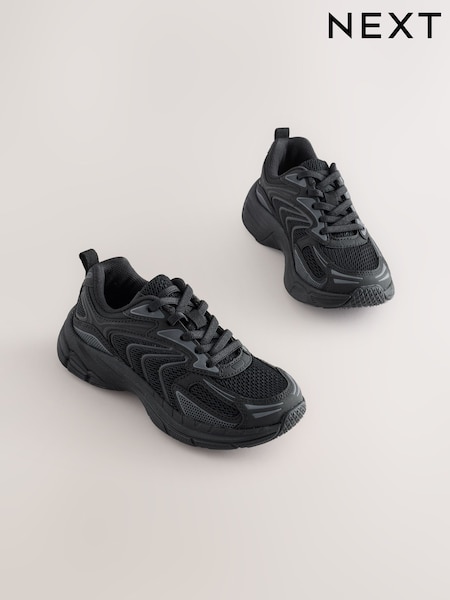 Black - Elastic Lace Trainers