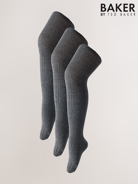 رمادي - Baker By Ted Baker Pointelle Bow Tights 3 Pack