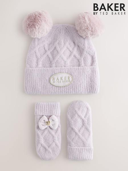Ροζ - Baker By Ted Baker Double Pom Eared Hat And Mittens Set
