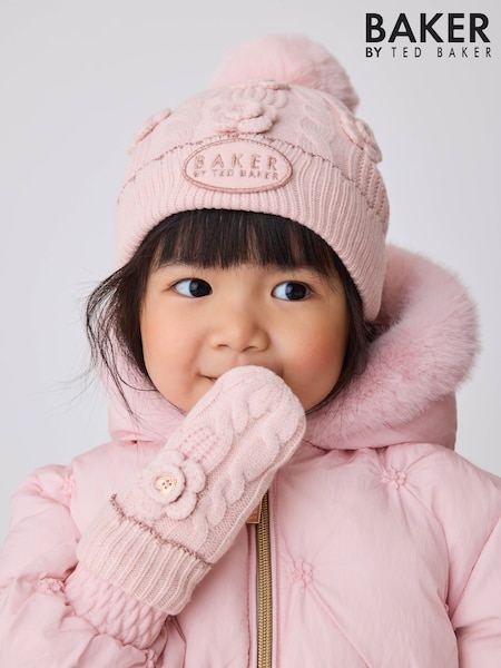 Pink - Baker By Ted Baker Corsage Knitted Hat And Mittens Set