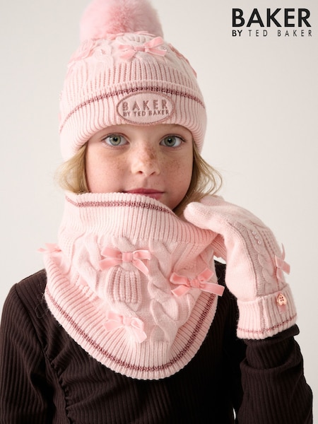 Pink - Baker By Ted Baker Bow Knitted Snood Scarves