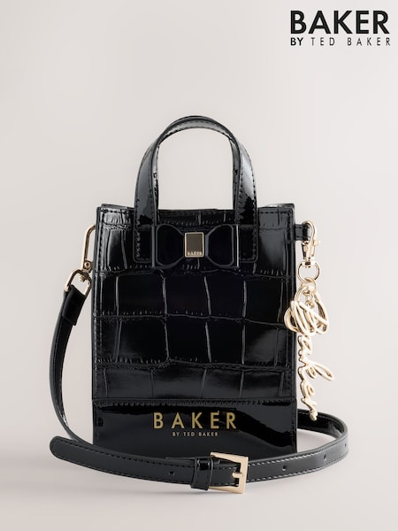 Negro - Baker By Ted Baker Childrens Black Croc Bow Cross Body Bag
