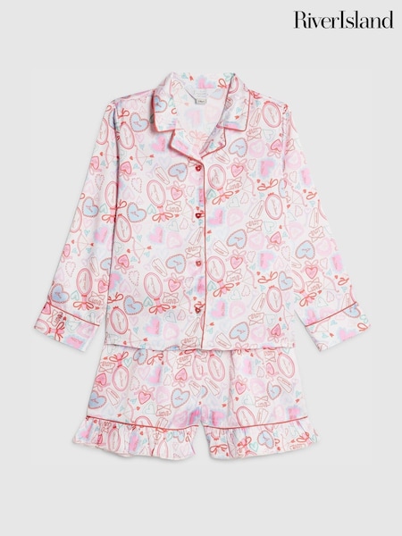 River Island White Love Heart Satin Pyjamas (W18426) | €33