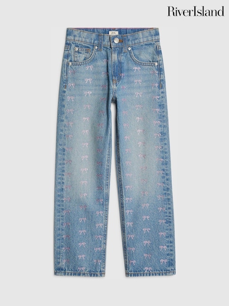 River Island Blue Bow Hotfix Straight Leg Jeans (W18434) | OMR15
