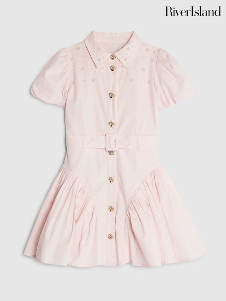 River Island Pink Embellished Shirt Dress (W18442) | AED186