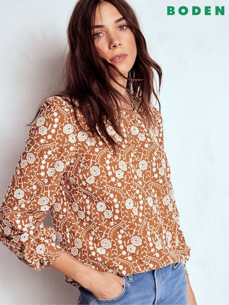 Boden Brown Embroidered Cotton Top (W18466) | €113