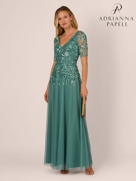 Adrianna Papell Studio Beaded Mesh Long Dress (W18496) | € 222