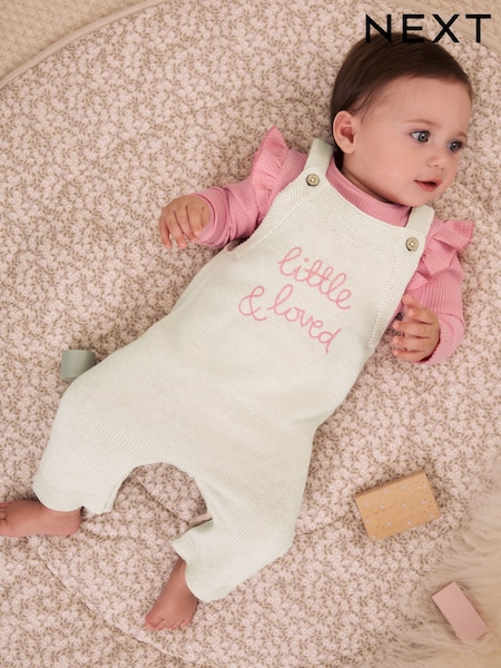 Ecru - Knit Baby Bodysuit & Dungaree 2 Piece Set (0mths-2yrs)