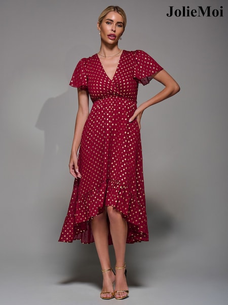 أحمر - Jolie Moi Petite Short Sleeve Midaxi Dress (W18801) | ‏312 ر.ق.