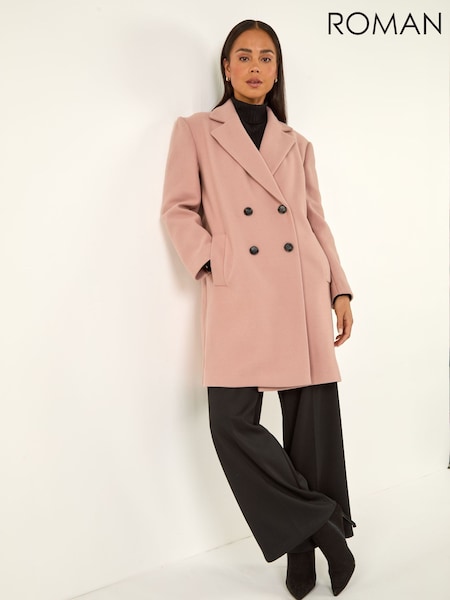 Roman Pink Petite Double Breasted Revere Collar Coat (W18887) | €99