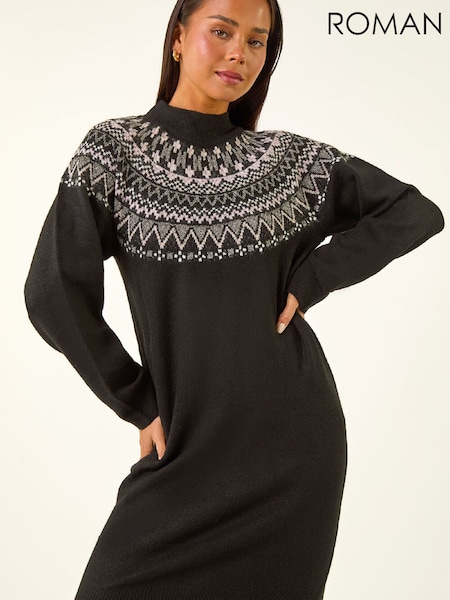 Roman Black Petite Fairisle Knit Dress (W18911) | €66