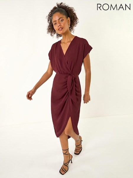 Dusk Red Plain Wrap Tie Detail Dress (W18966) | AED320