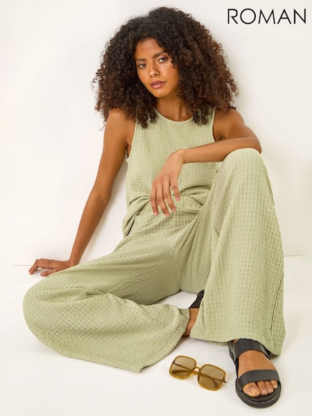 Roman Green Textured Wide Leg Stretch Trousers (W18990) | €53