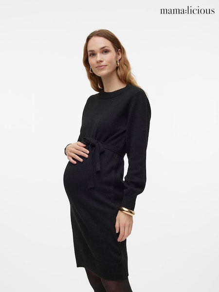 Black - Mamalicious Knitted Belt Dress