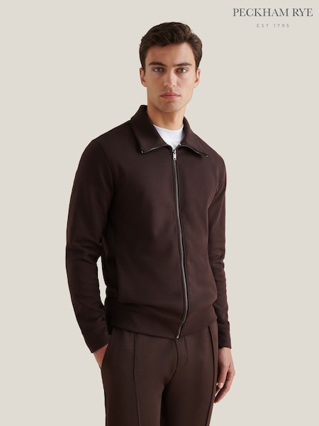Peckham Rye Brown Interlock Full-Zip Funnel Sweat Top (W19200) | €111