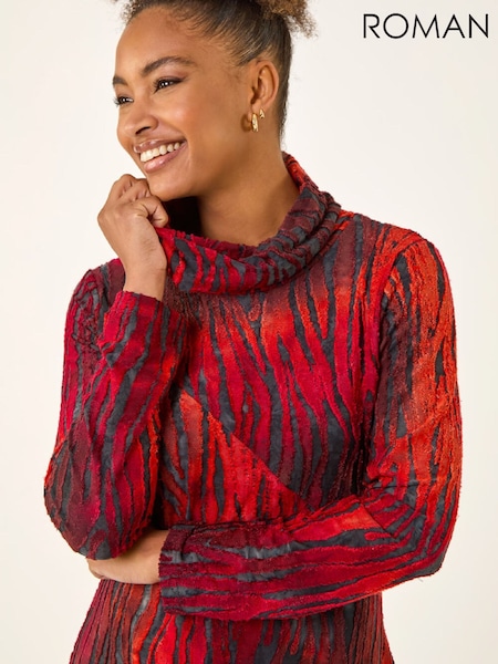 Roman Red Zebra Print Burnout Tunic Top (W19692) | €66