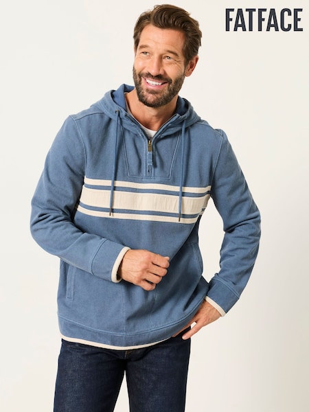 Blue - Regular Fatface Stripe Hoodie
