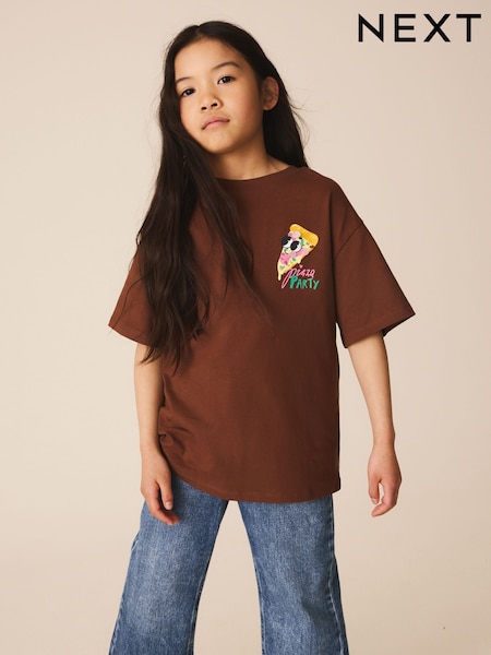 Pizza marrone - Oversized Sequin Graphic T-shirt (3-16yrs)