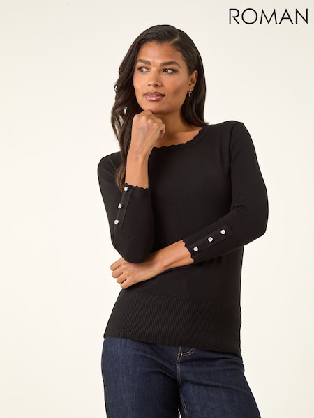 Roman Black Diamante Button Scallop Edge Jumper (W19746) | €48