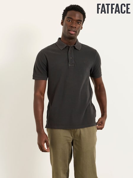 Black - Regular Fatface Short Sleeve Pique Polo Shirt
