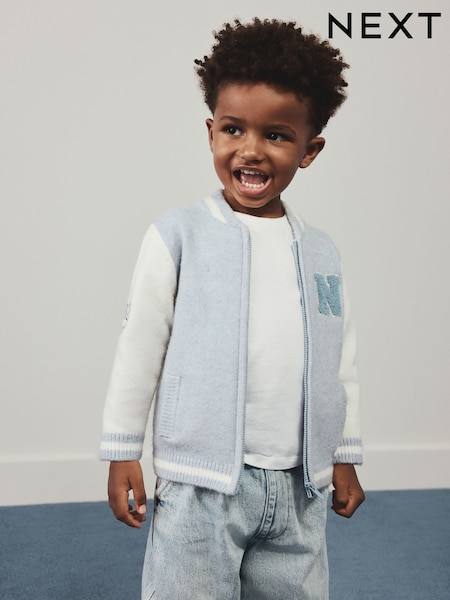 Blue - Zip Through Varsity Bomber Cardigan (3mths-7yrs)