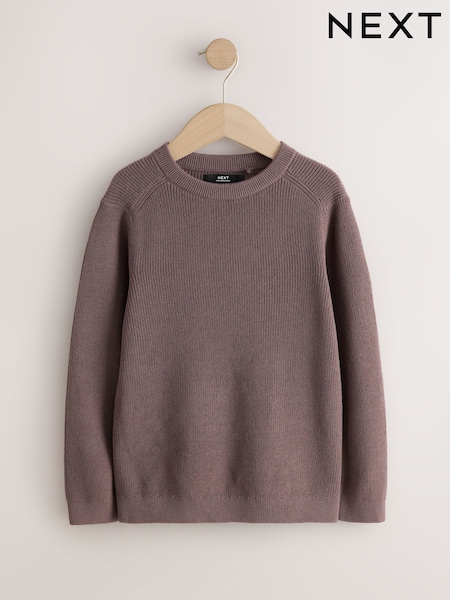 Chocolate Brown - Cotton Crew Neck Knitted Jumper (3-16yrs)